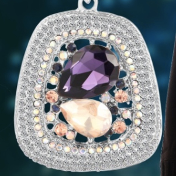 European Crystal Pendant Necklace; Silver - Picture 4 of 4